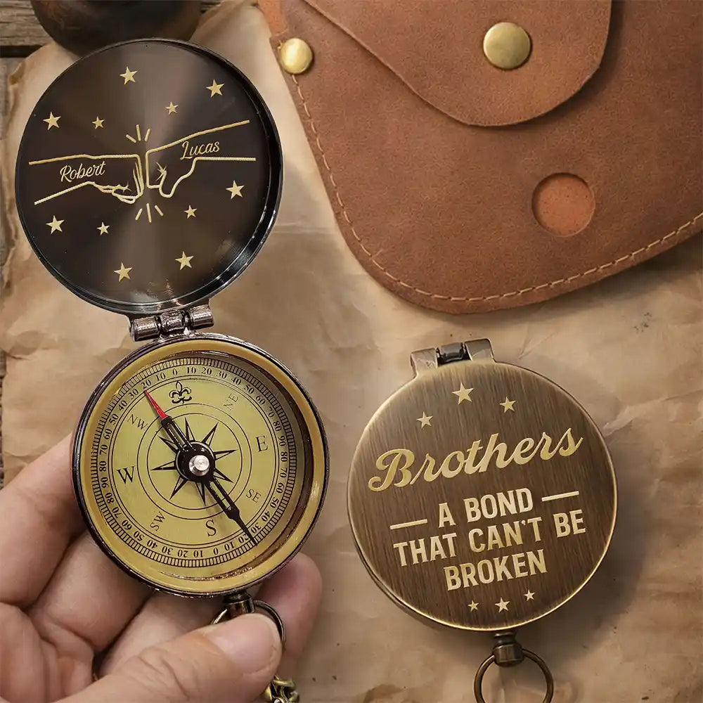 Gift For Brothers,Cousin,Gift For Men,Happy,Icon,Proud - Brothers A Bond That Can't Be Broken - Personalized Engraved Brass Compass