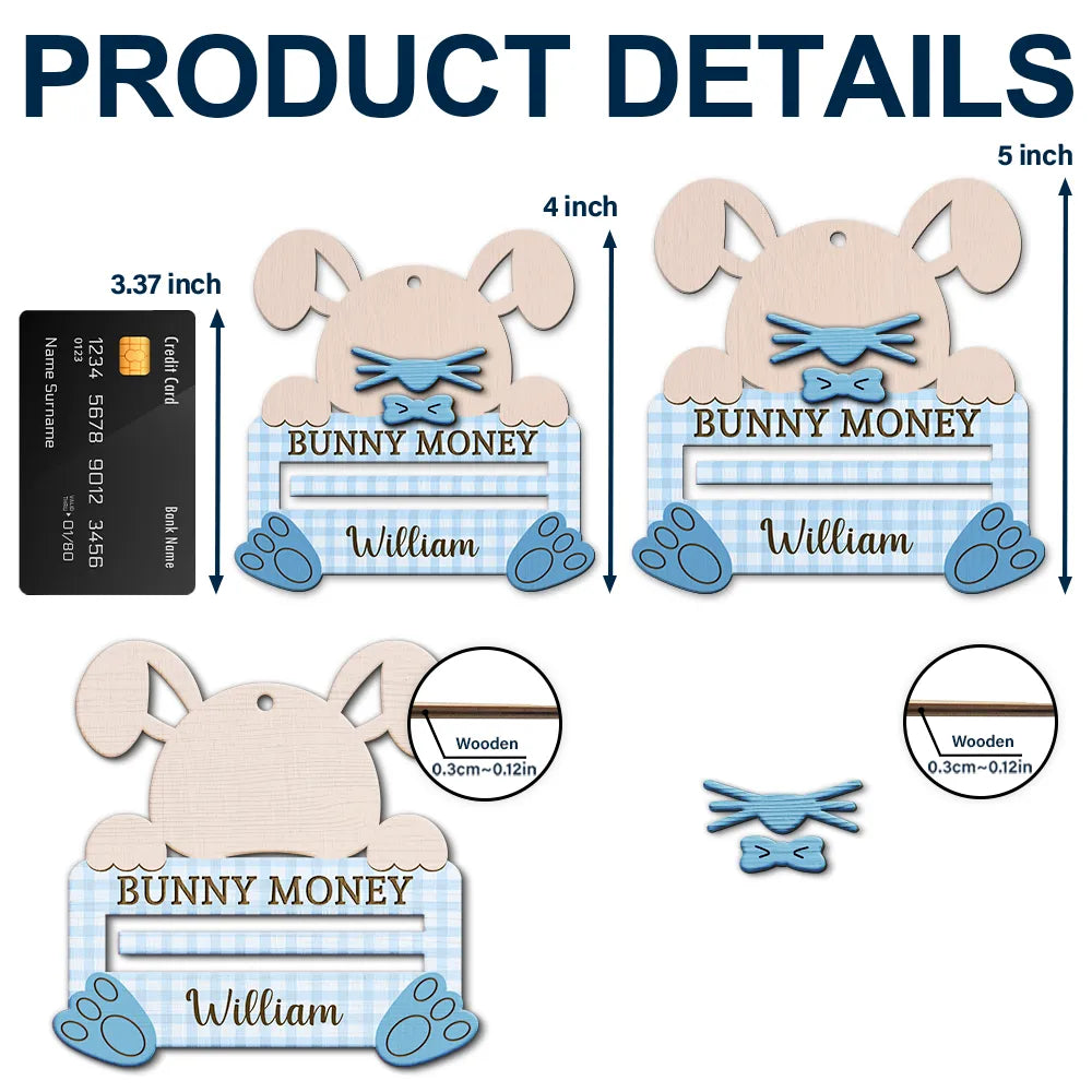 Easter,Happy,Gift For Kids,Parents - Bunny Money Holder - Personalized 2-Layered Wooden Ornament