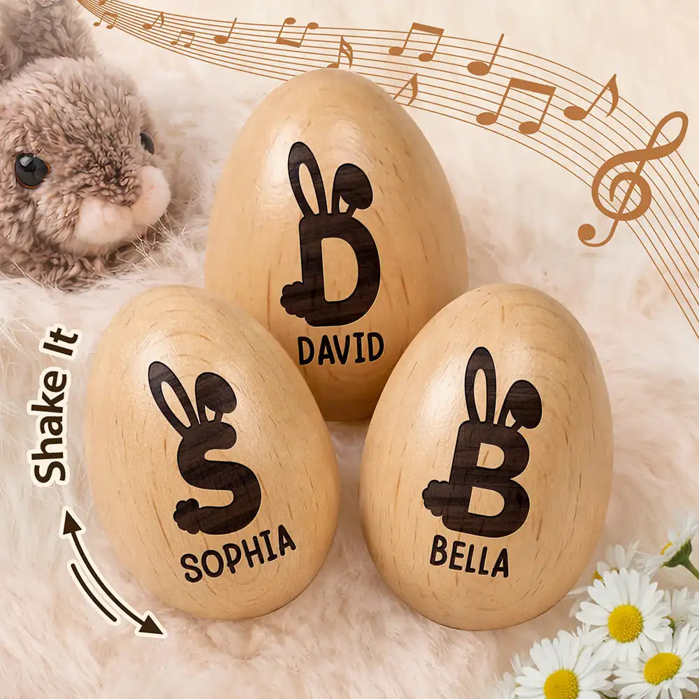 Bunny Monogram Letter - Personalized Musical Wooden Easter Egg Shaker