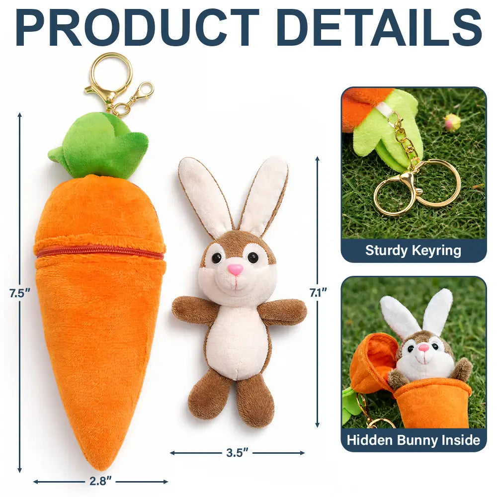 Easter,Happy,Gift For Kids,Dad - Children,Mom - Children,Grandpa - Grandkids,Grandma - Grandkids,Gift For Grandkids - Easter Bunny Holding Alphabet Letter - Personalized Plush Reversible Carrot Bunny Keychain