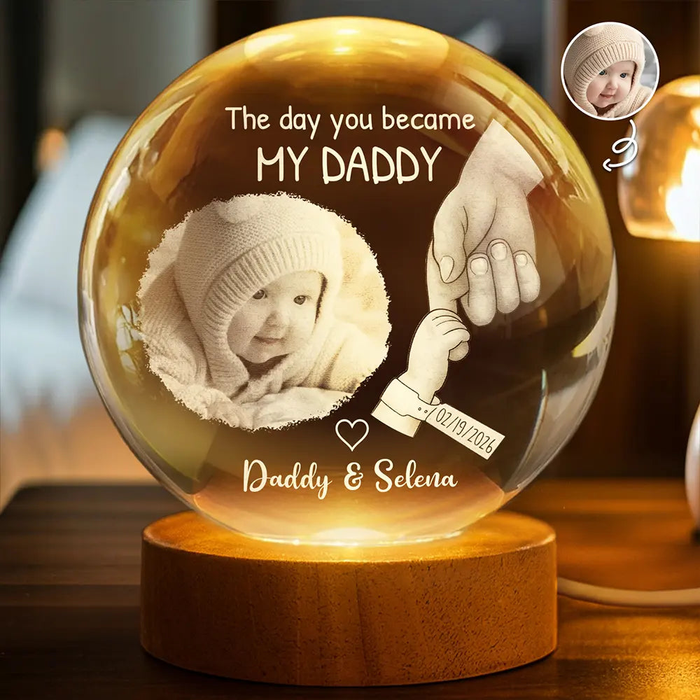 New Dad,New Mom,New baby,Gift For Father,Gift For Mother,Happy,Photo - Custom Photo The Day You Became My Mom Dad Holding Hands - Personalized Crystal Globe Lamp