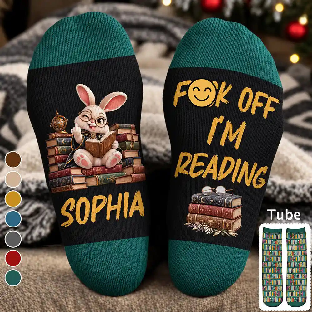 Christmas,Gift For Yourself,Gifts For Her,Gifts For Him,Humorous,Icon,Reading,Top Market - Funny Gift For Book Lovers - Personalized Fk Off I'm Reading Socks