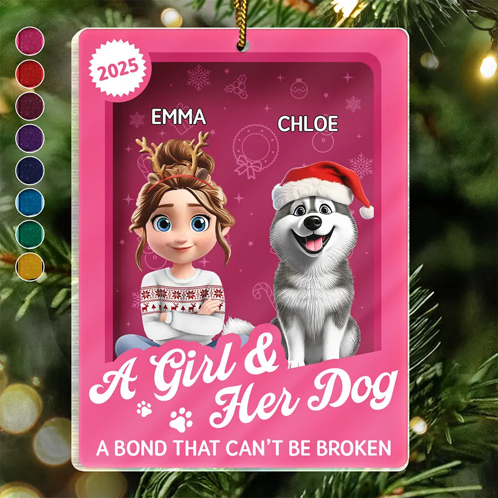 Pet Lovers,Pet Mom,Pet Dad,Dog Lovers,Dog Mom,Dog Dad,Happy,Christmas,Top Market - A Girl & Her Dogs Unbreakable Bond Toy Box - Personalized Custom Shaped Acrylic Ornament