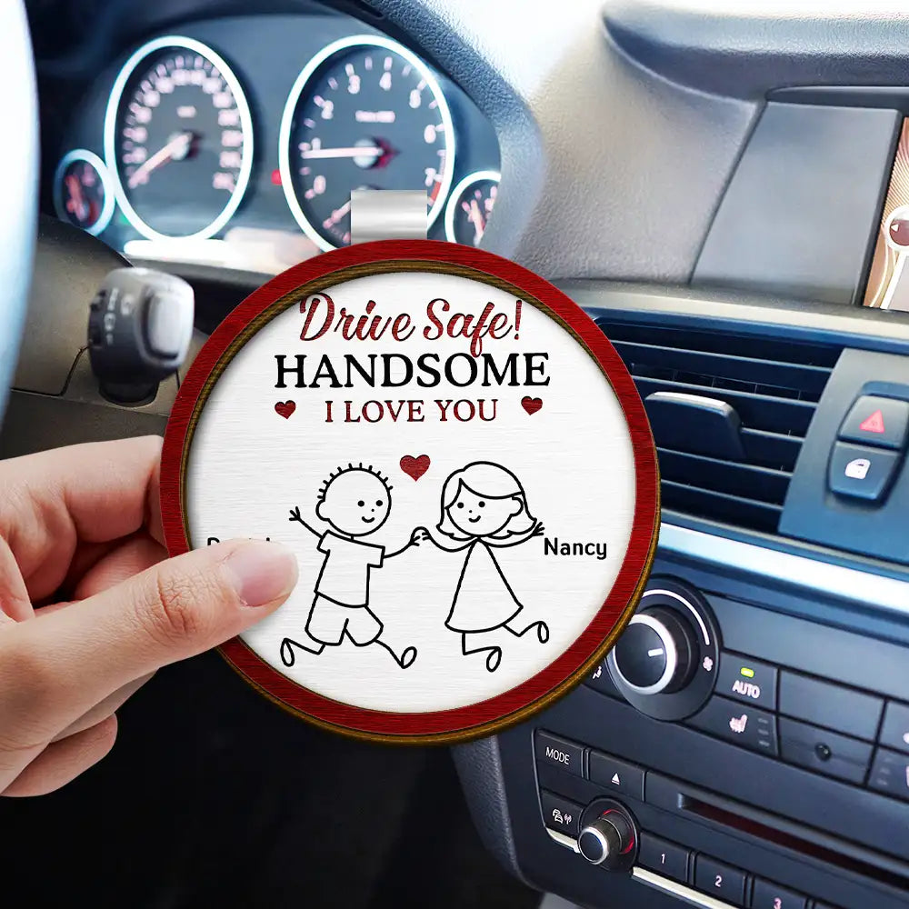 Gift For Husband,Gift For Boyfriend,Gift For Couples,Love - Drive Safe I Love You Stick Figures - Personalized Custom Shaped Car Visor Clip