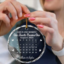 Gift For Couples, Gift For Women, Gift For Men, Gift For Husband, Gift For Wife, Top Market, Christmas, Love, LGBT, Gift For Boyfriend, Gift For Girlfriend - Calendar And In One Moment Our Hearts Become One - Personalized Circle Glass Ornament