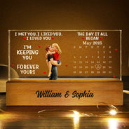 Gift For Couples, Gift For Husband, Gift For Wife, Gift For Boyfriend, Gift For Girlfriend, Love - Calendar I Met You Liked You Love You Forever - Personalized Rectangle LED Light
