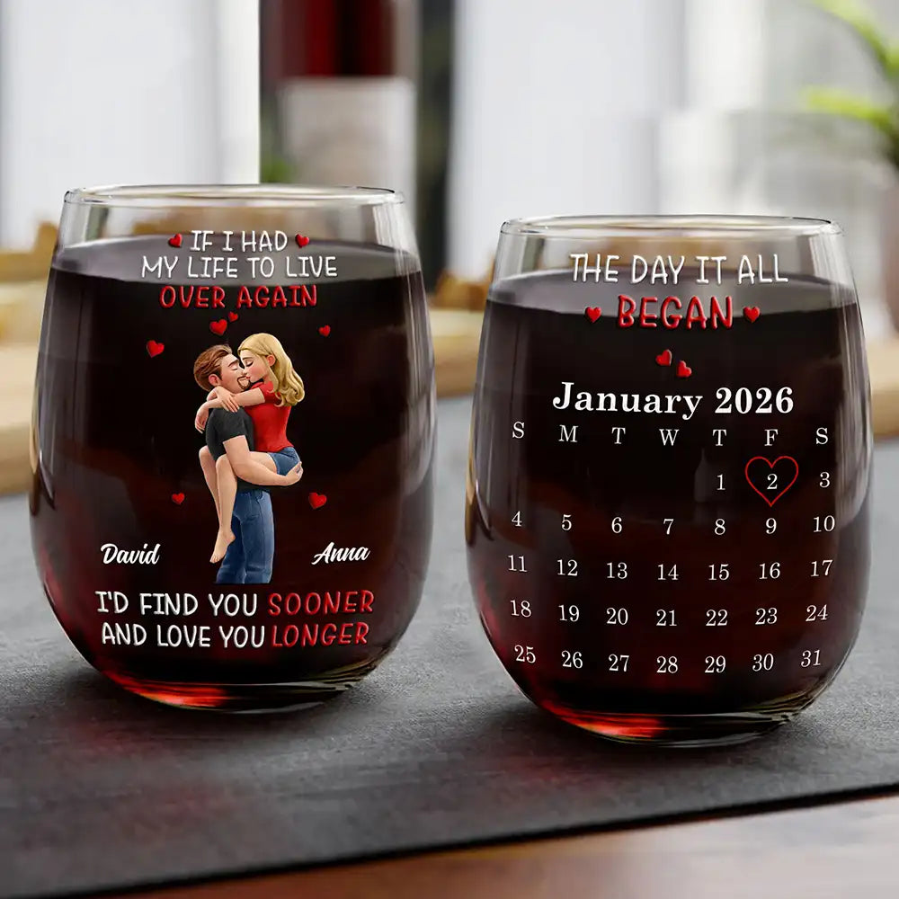 Calendar I Met You Liked You Love You Forever - Personalized Stemless Wine Glass