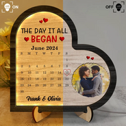 Gift For Couples,Gift For Husband,Gift For Wife,Gift For Girlfriend,LGBT,Love - Custom Photo Calendar The Day It All Began - Personalized LED Light Wooden Plaque