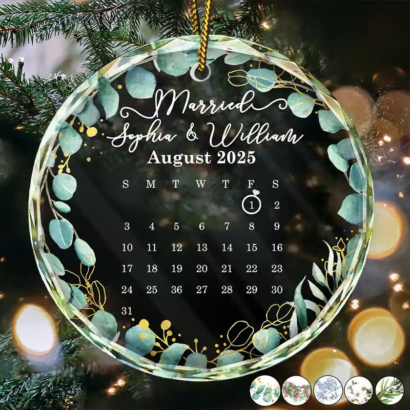 Christmas,Gift For Couples,Gift For Husband,Gift For Wife,Gift For Boyfriend,Gift For Girlfriend,Happy - Calendar Where Our Story Began - Personalized Circle Glass Ornament