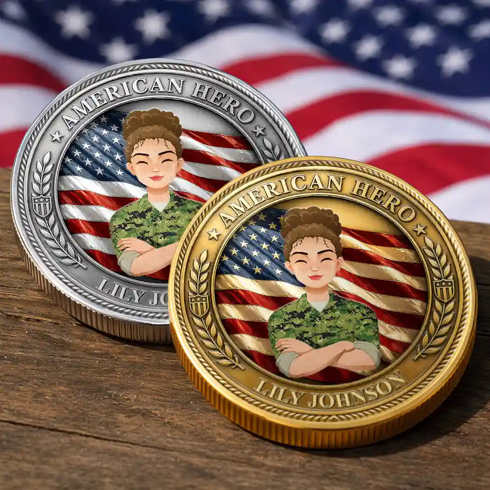 America 250th,Independence Day,Family,Proud,Vector - Camouflage Man Woman American Hero - Personalized Commemorative Keepsake Coin