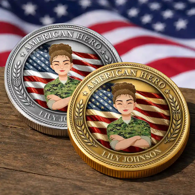 America 250th,Independence Day,Family,Proud,Vector - Camouflage Man Woman American Hero - Personalized Commemorative Keepsake Coin