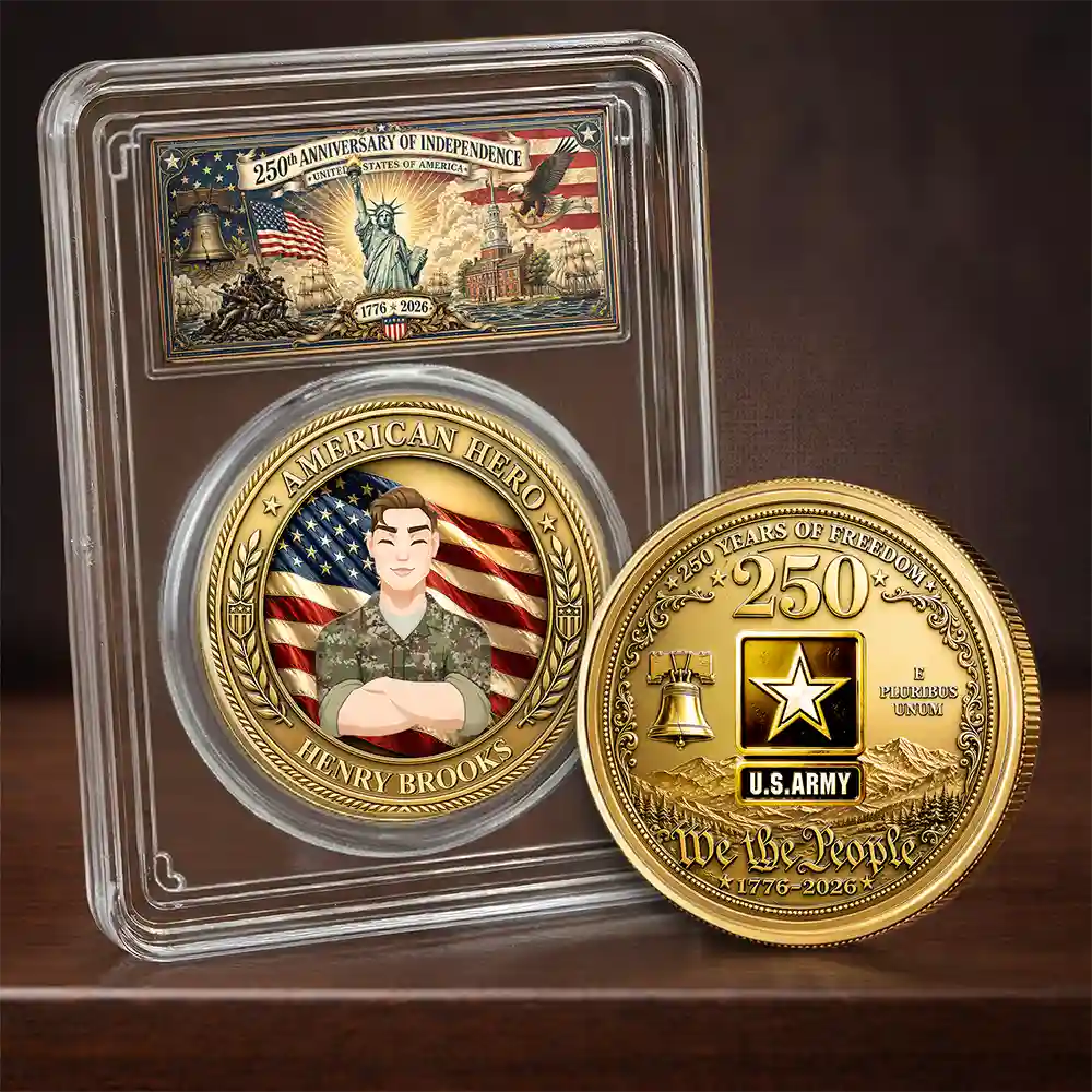 America 250th,Independence Day,Family,Proud,Vector - Camouflage Man Woman American Hero - Personalized Commemorative Keepsake Coin