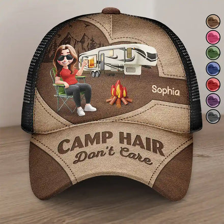 Camp Hair Don't Care Camping - Personalized Mesh-back Casual Cap