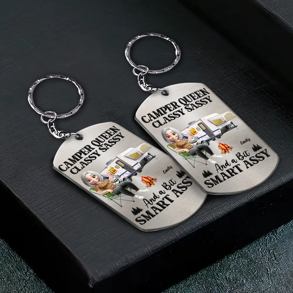 Gift For Yourself, Gift For Women, Happy, Camping - Camper Queen Classy Sassy - Personalized Aluminum Keychain