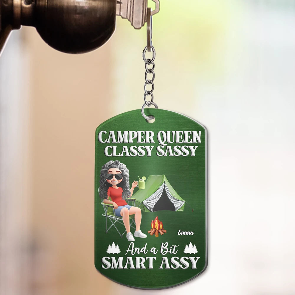 Gift For Yourself, Gift For Women, Happy, Camping - Camper Queen Classy Sassy - Personalized Aluminum Keychain