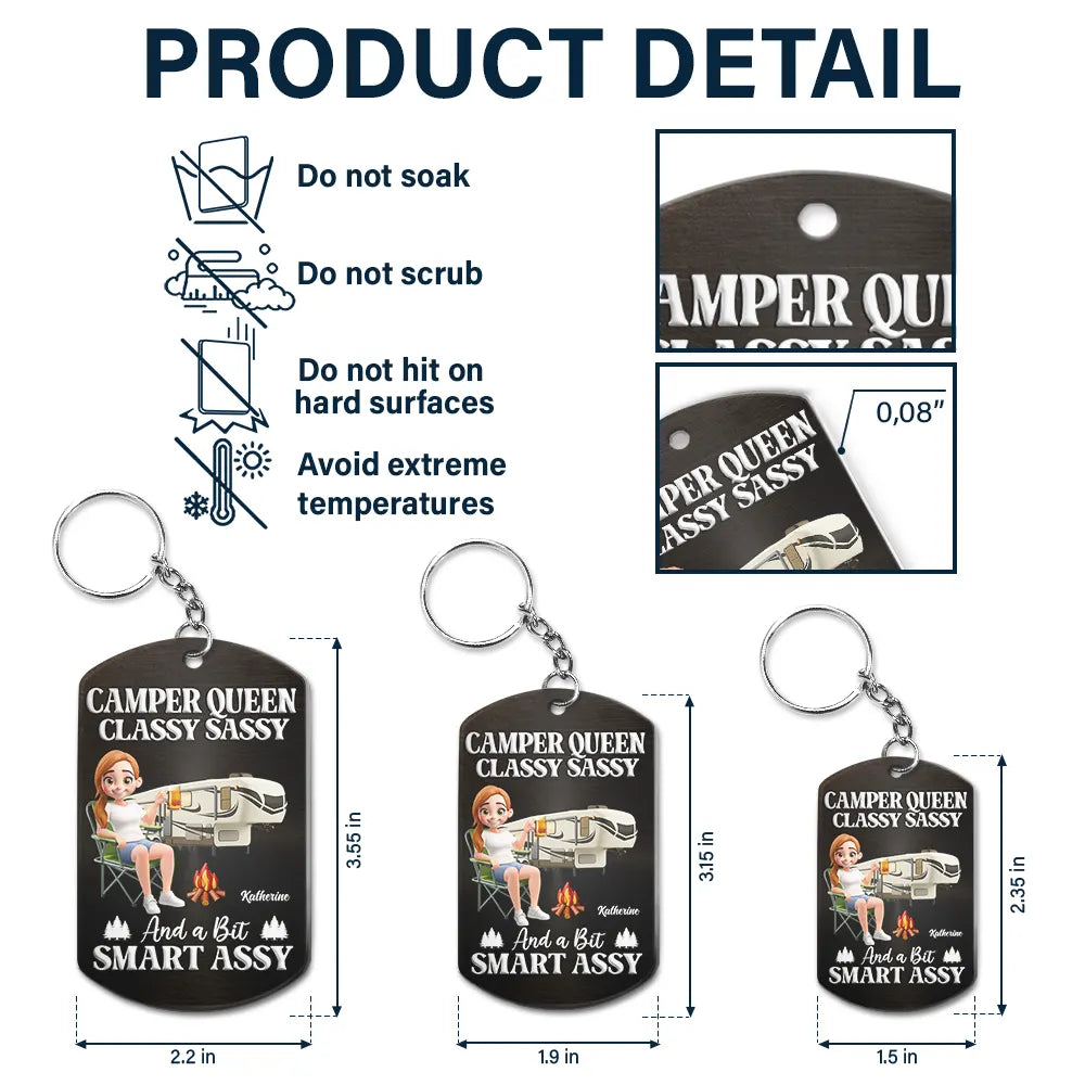 Gift For Yourself, Gift For Women, Happy, Camping - Camper Queen Classy Sassy - Personalized Aluminum Keychain