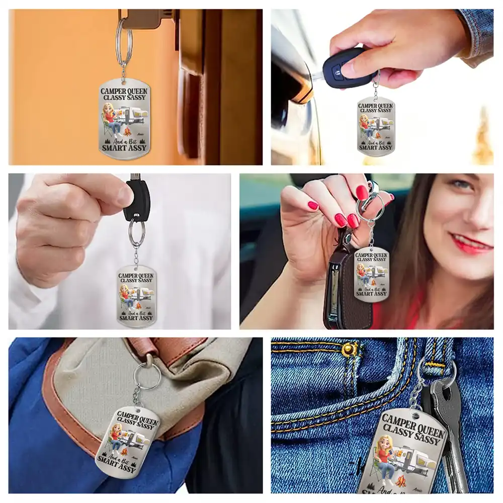 Gift For Yourself, Gift For Women, Happy, Camping - Camper Queen Classy Sassy - Personalized Aluminum Keychain