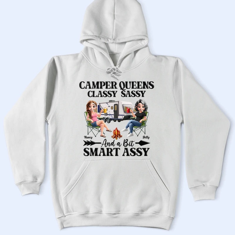 Gift For Bestie,Gift For Sisters,Camping,Happy - Camper Queens Classy Sassy - Personalized T Shirt