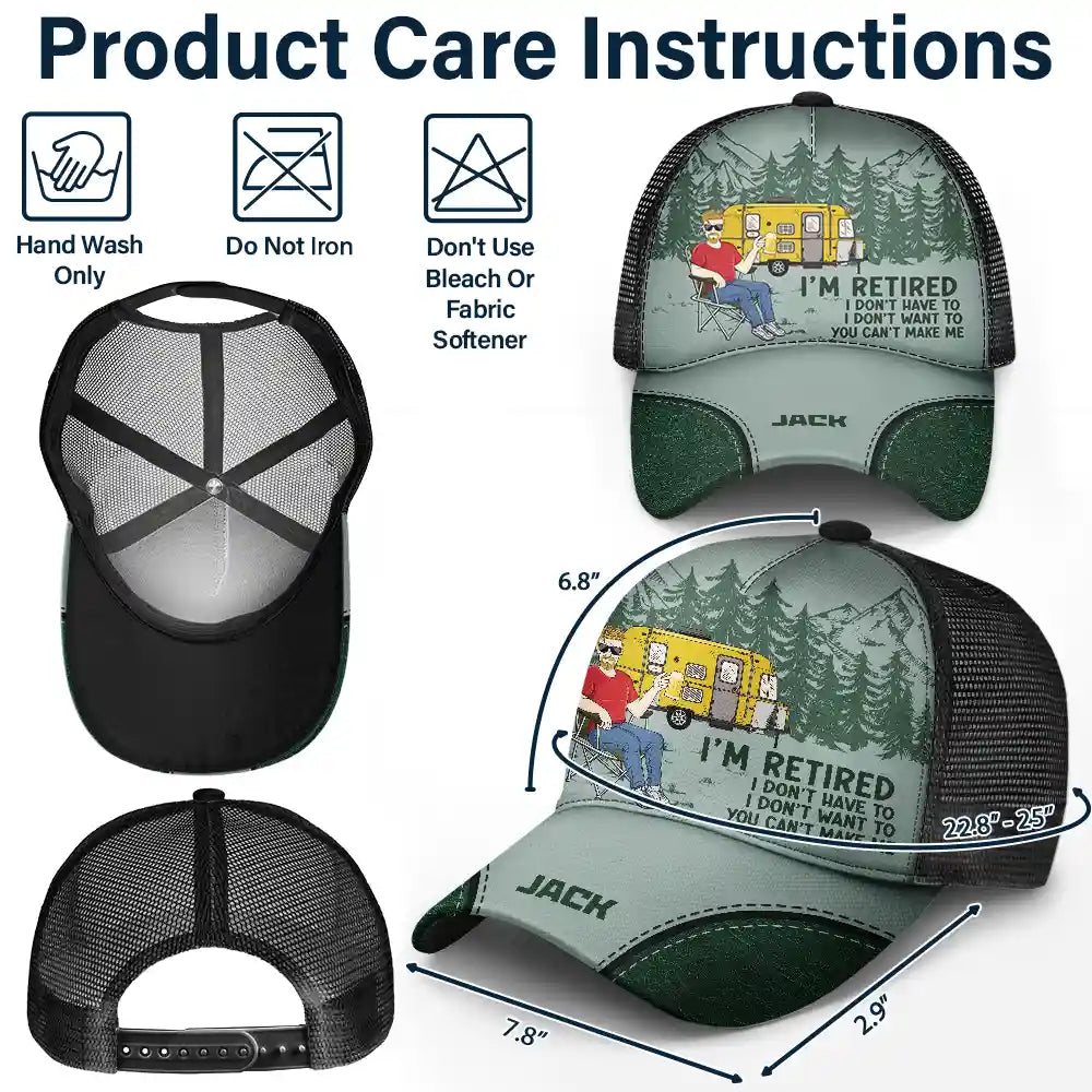 Funny, Retirement, Gift For Husband, Gift For Wife, Parents, Gift For Women, Gift For Yourself, Gift For Men, Camping - Camping I'm Retired I Don't Want To - Personalized Mesh-back Casual Cap