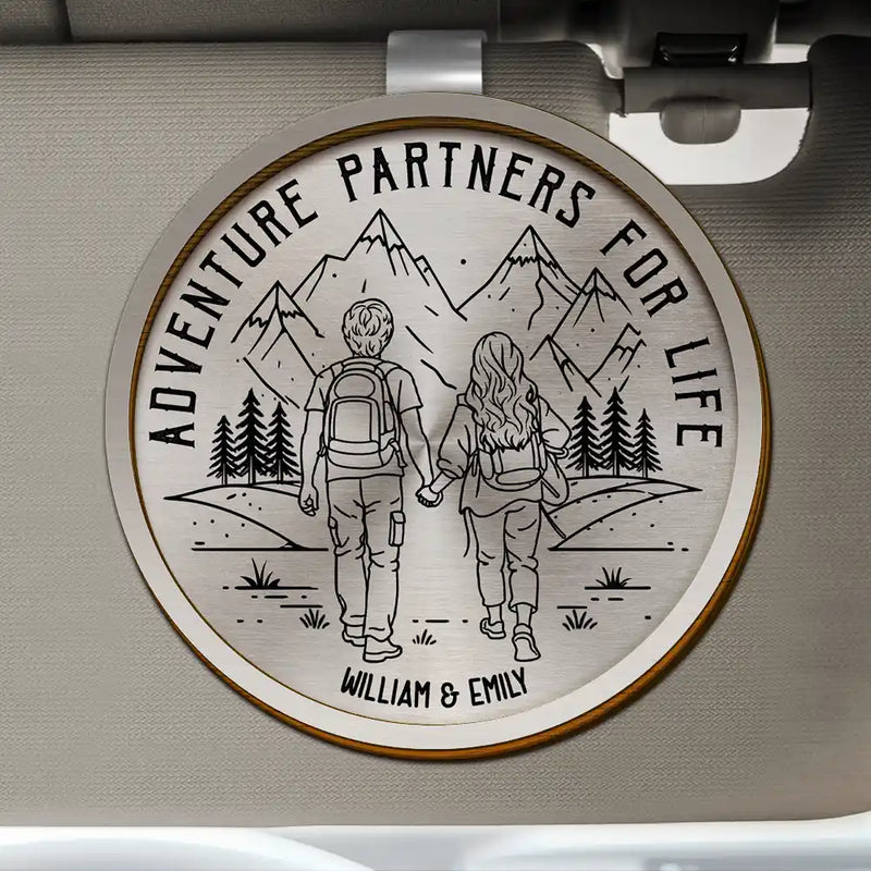 Gift For Couples,Old Couples,Gift For Husband,Gift For Wife,Gift For Boyfriend,Gift For Girlfriend,Happy - Camping Partners For Life - Personalized Custom Shaped Car Visor Clip