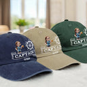 Gift For Boyfriend,Gift For Husband,Gift For Yourself,Happy,Gift For Men,Gift For Wife,Gift For Girlfriend,Gift For Women - Captain Boating - Personalized Vintage Washed Denim Cap