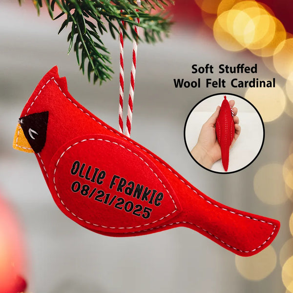 Family, Memorial, Christmas, Sad - Cardinal Bird Memorial Family Mom Dad - Personalized Wool Felt Ornament