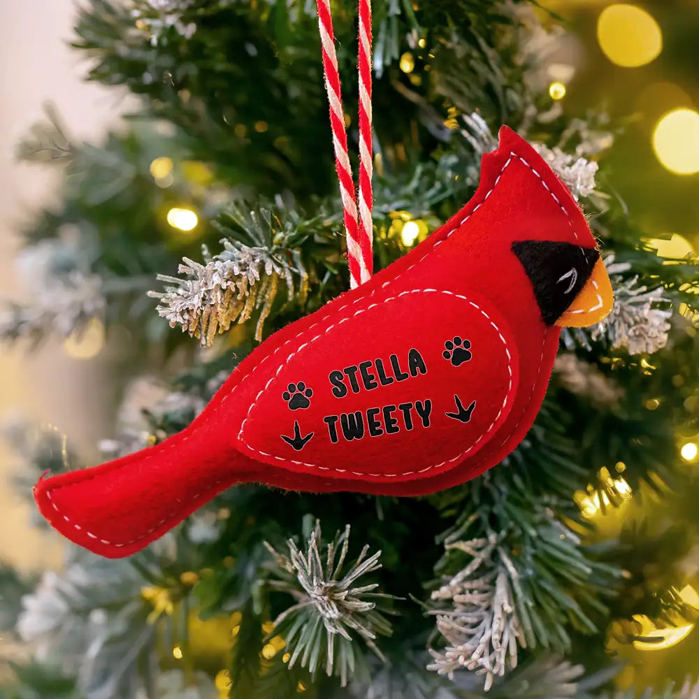 Memorial, Christmas, Sad, Pet Lovers - Cardinal Bird Memorial Pet Loss Dog Cat - Personalized Wool Felt Ornament