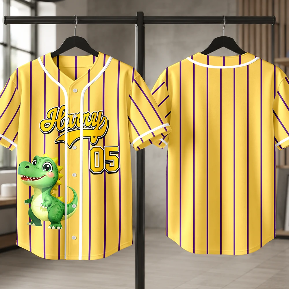 Back To School, Gift For Kids, Playful, Icon - Cartoon Dinosaur Vehicles For Kids - Personalized Baseball Jersey Shirt