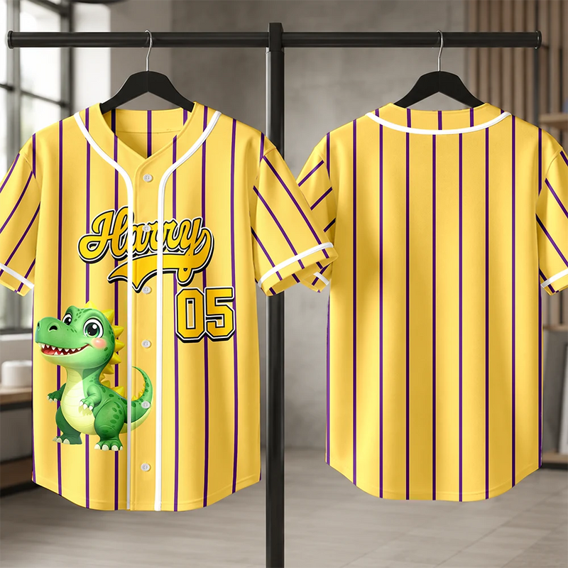 Back To School, Gift For Kids, Playful, Icon - Cartoon Dinosaur Vehicles For Kids - Personalized Baseball Jersey Shirt
