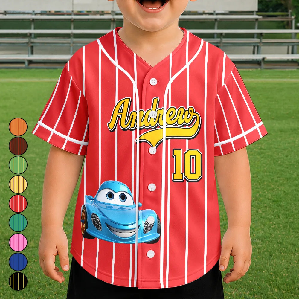 Cartoon Dinosaur Vehicles For Kids - Personalized Baseball Jersey Shirt