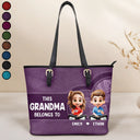 Gift For Mother,Gift For Grandma,Love,Gift For Wife - Cartoon Kid This Grandma Belongs To - Personalized Leather Tote Bag
