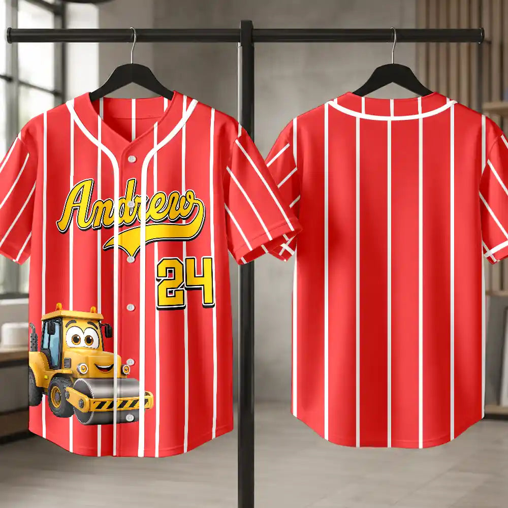 Cartoon Dinosaur Vehicles For Kids - Personalized Baseball Jersey Shirt
