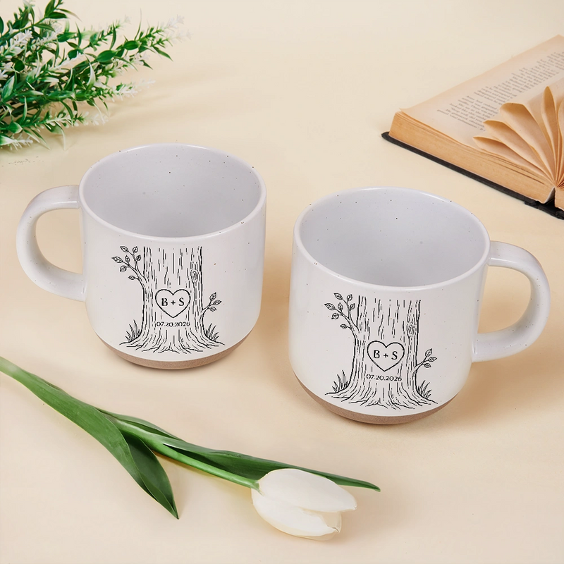 Top Market,Romantic,Gift For Couples,Icon - Carved Initials In A Heart Tree Couple - Personalized Pottery Mug