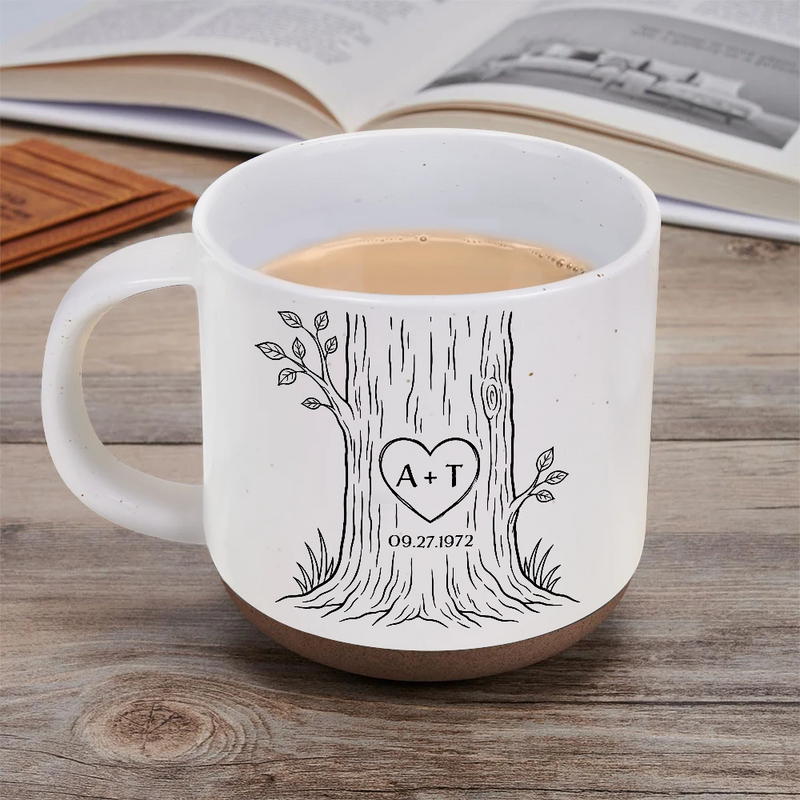 Top Market,Romantic,Gift For Couples,Icon - Carved Initials In A Heart Tree Couple - Personalized Pottery Mug