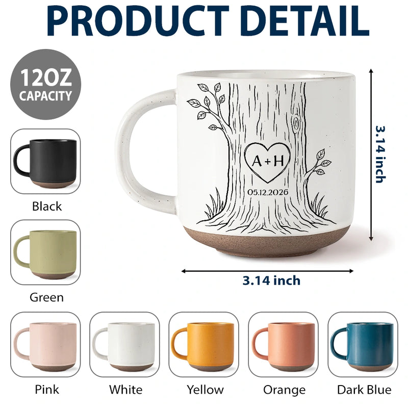 Top Market,Romantic,Gift For Couples,Icon - Carved Initials In A Heart Tree Couple - Personalized Pottery Mug