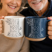 Top Market,Romantic,Gift For Couples,Icon - Carved Initials In A Heart Tree Couple - Personalized Pottery Mug