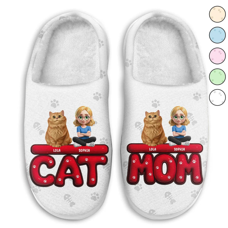 Christmas, Cat Lovers, Cat Mom - Cat Mom 3D Effect - Personalized Fluffy Slippers