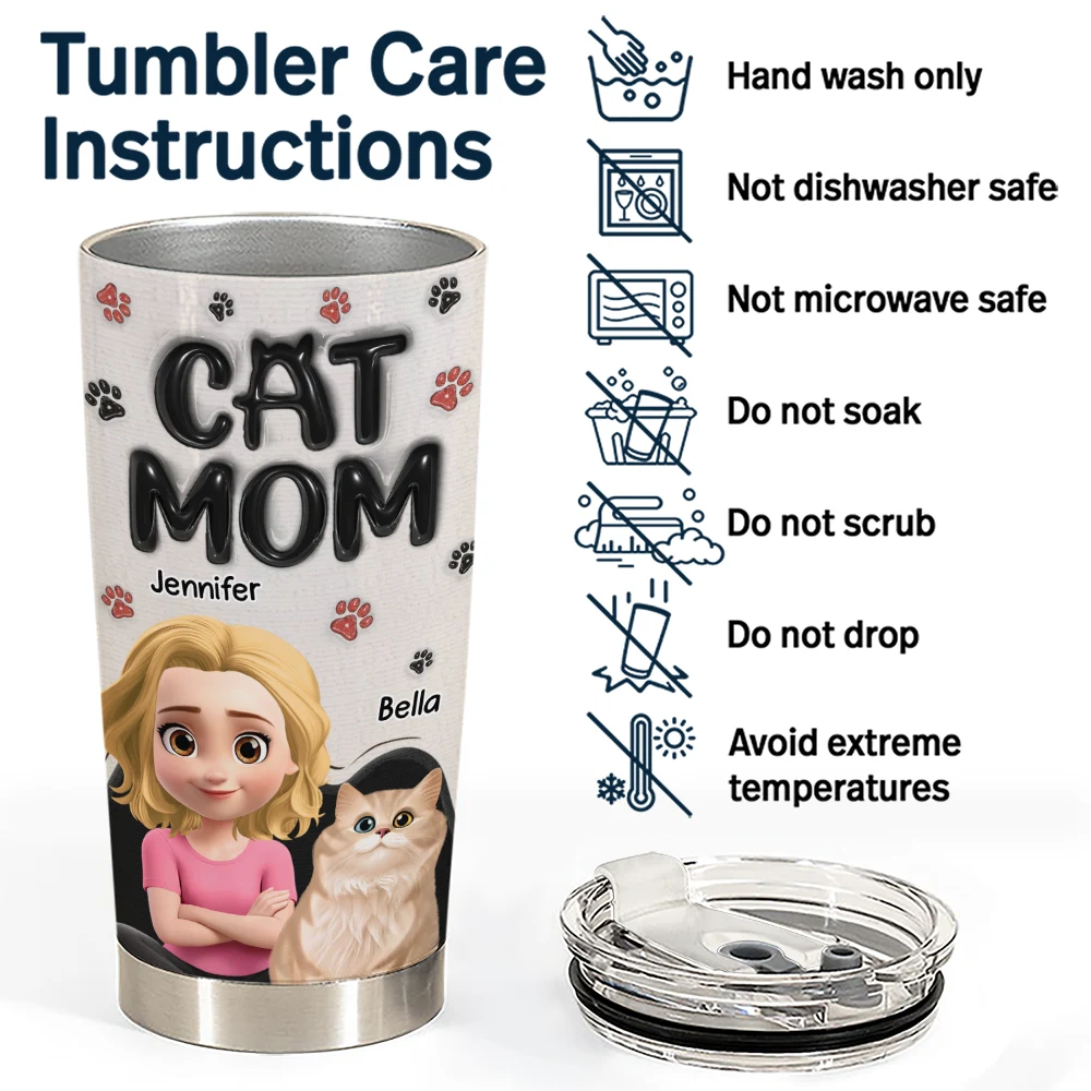 Pet Lovers, Pet Mom, Cat Lovers, Cat Mom, Happy - Cat Mom Cat Mum 3D Effect - Personalized Tumbler