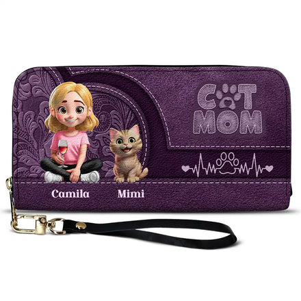 Cat Mom Mum 3D Effect - Personalized Leather Long Wallet