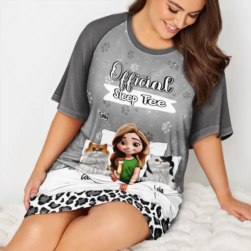 Gift For Yourself,Gift For Women,Cat Lovers,Cat Mom,Pet Lovers,Pet Mom - Cat Mom Official Sleep Tee - Personalized Women's Sleep Tee