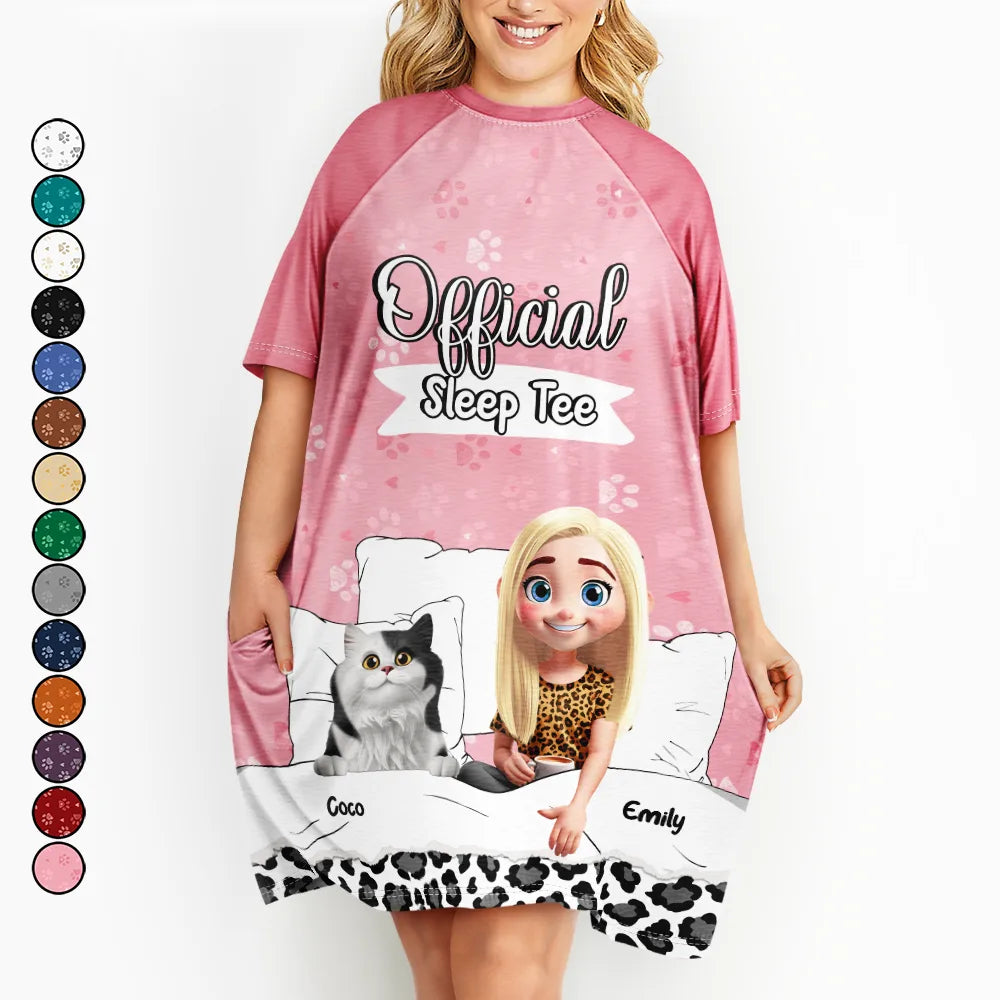 Gift For Yourself,Gift For Women,Cat Lovers,Cat Mom,Pet Lovers,Pet Mom - Cat Mom Official Sleep Tee - Personalized Women's Sleep Tee