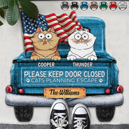 Pet Lovers,Cat Lovers,Happy - Cats Planning Escape Truck - Personalized Custom Shaped Doormat