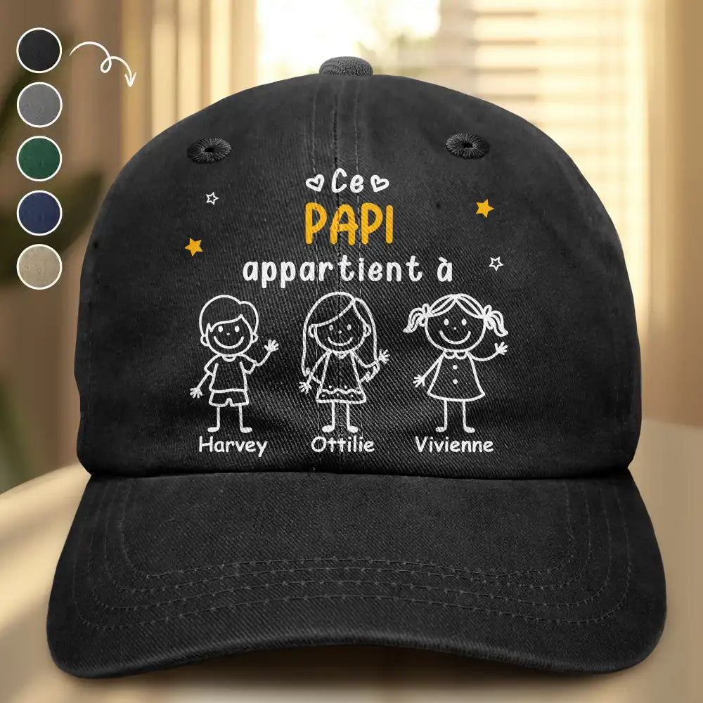 Ce Grand-Père Papa Appartient À - Casquette En Denim Vintage Délavé Personnalisée