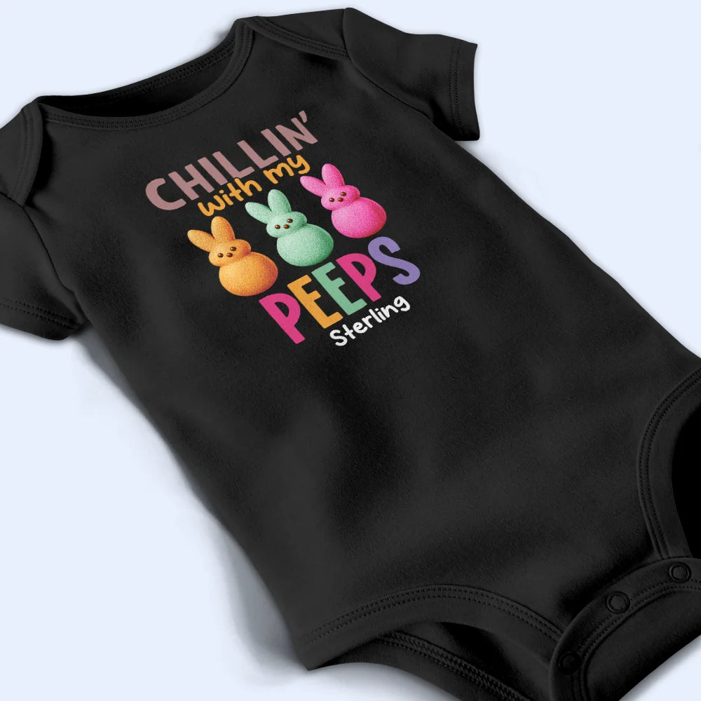 New baby, Gift For Kids, Pregnant Mom, New Dad, New Mom, Parents, Funny - Chilling With My Peeps - Personalized Baby Onesie