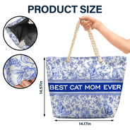 Summer,Happy,Dog Lovers,Dog Mom,Cat Lovers,Pet Lovers - Chinoiserie Toile Dog Cat - Personalized Beach Bag