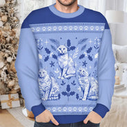 Pet Lovers, Pet Mom, Pet Dad, Cat Lovers, Cat Mom, Cat Dad, Christmas, Love - Chinoiserie Toile De Jouy Cat - Personalized Unisex Ugly Sweater