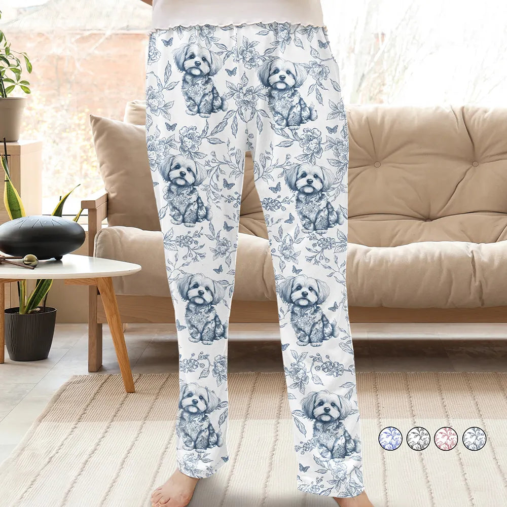 Dog Lovers,Pet Lovers,Happy - Chinoiserie Toile Dog - Personalized Pajama Pants