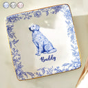 Dog Lovers, Pet Lovers, Happy - Chinoiserie Toile Dog - Personalized Ring Dish