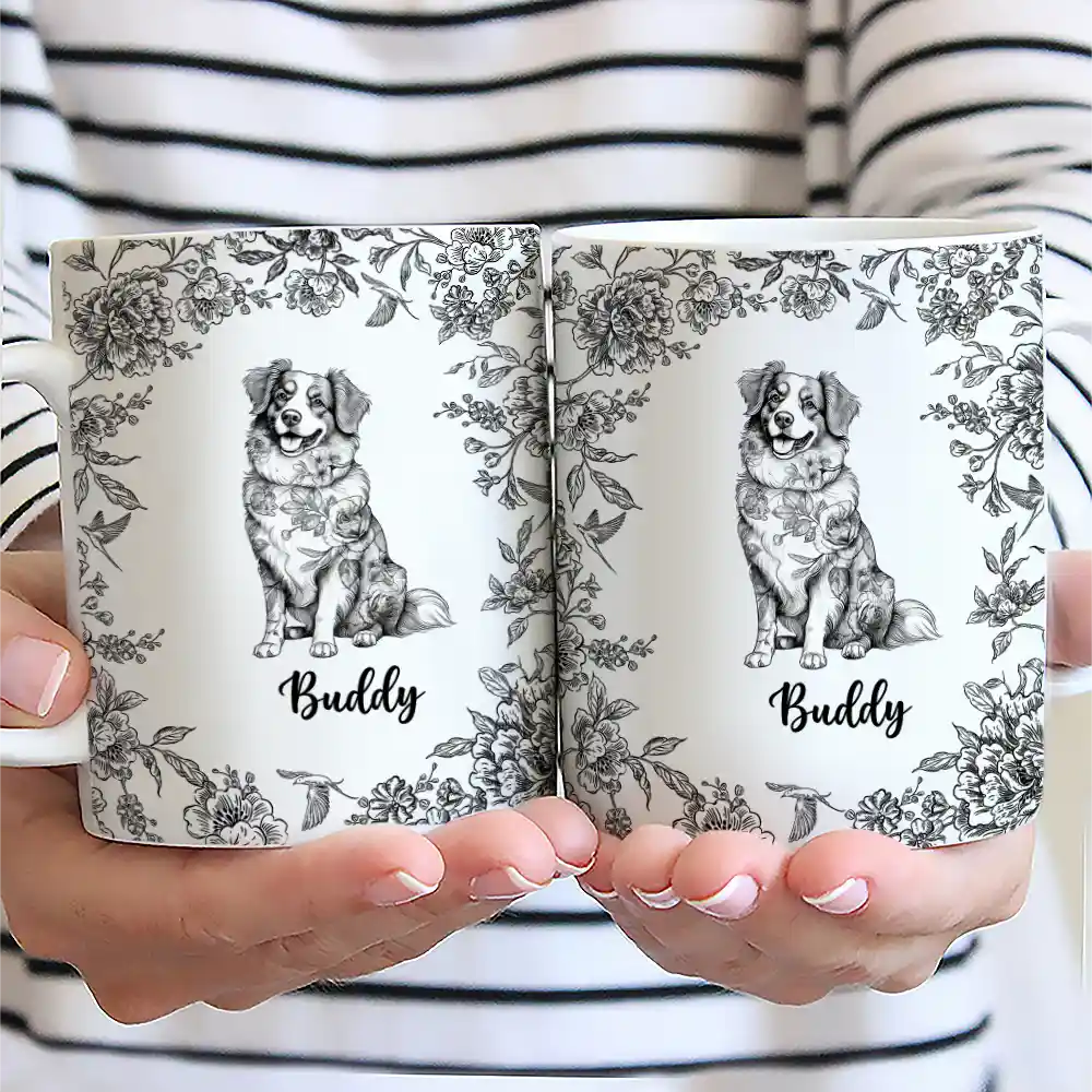 Dog Lovers,Pet Lovers,Happy - Chinoiserie Toile Dog - Personalized White Edge-to-Edge Mug