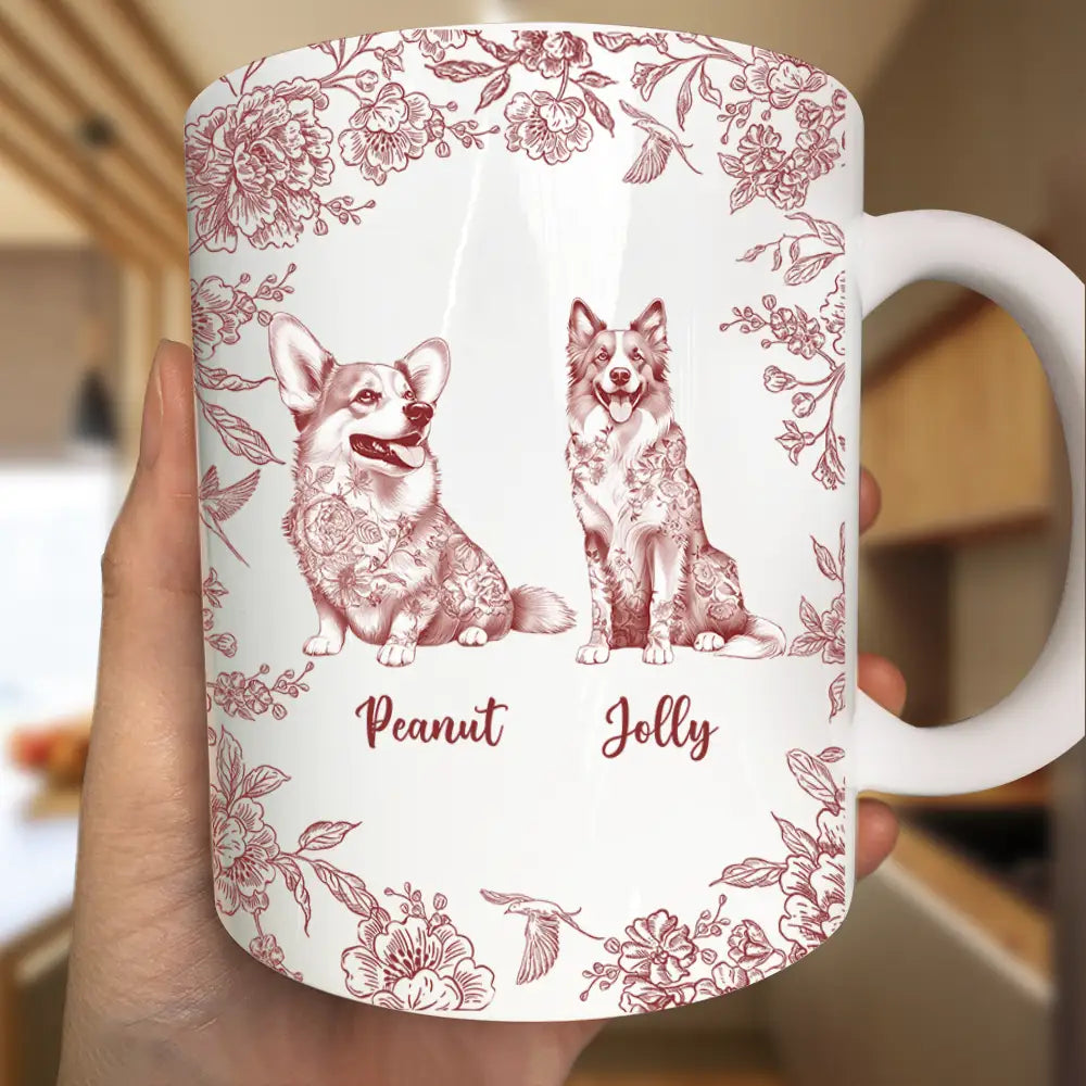 Dog Lovers,Pet Lovers,Happy - Chinoiserie Toile Dog - Personalized White Edge-to-Edge Mug